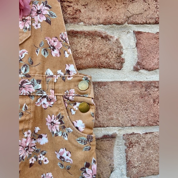 Little Lass Brown Tan Floral Overalls - Picture 8 of 8